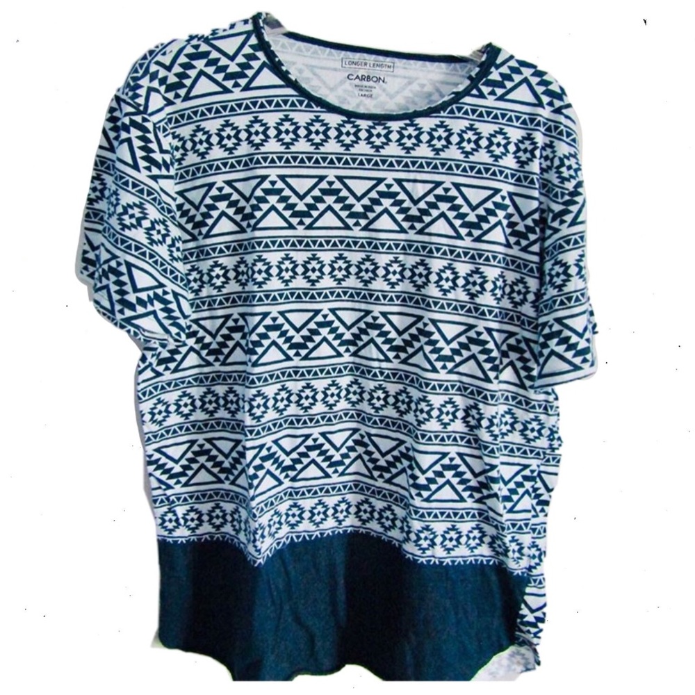 Navy blue and white tribal print short sleeve
